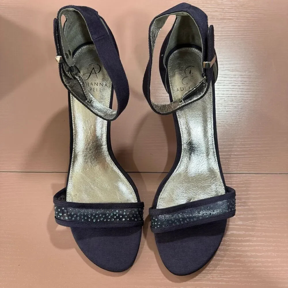 ADRIANNA PAPELL 9 AVRIL CRYSTAL FAILLE EVENING HEELED BLUE SANDAL